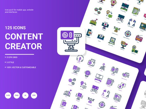 Content Creator Icon Pack: A Stylish Graphic Design Asset for Modern Branding