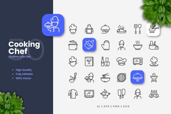 Cooking Chef Icons: A Simple Graphic Design Asset for Modern Digital Sellers