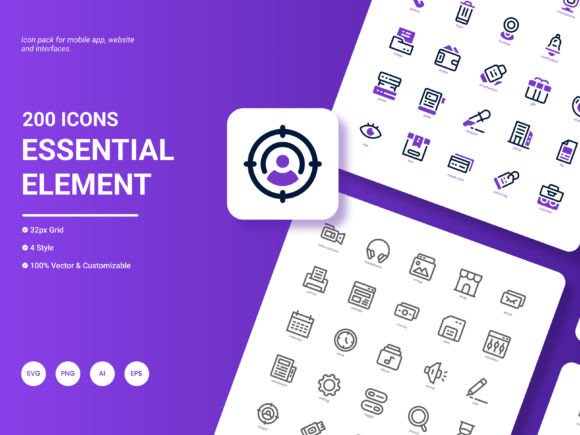 Essential Element Icon Pack: A Modern Design Asset for Content Creators